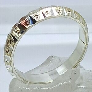 Vintage Sterling Silver 925 Diamond Cut Textured Geometric Band Ring Size  8.25